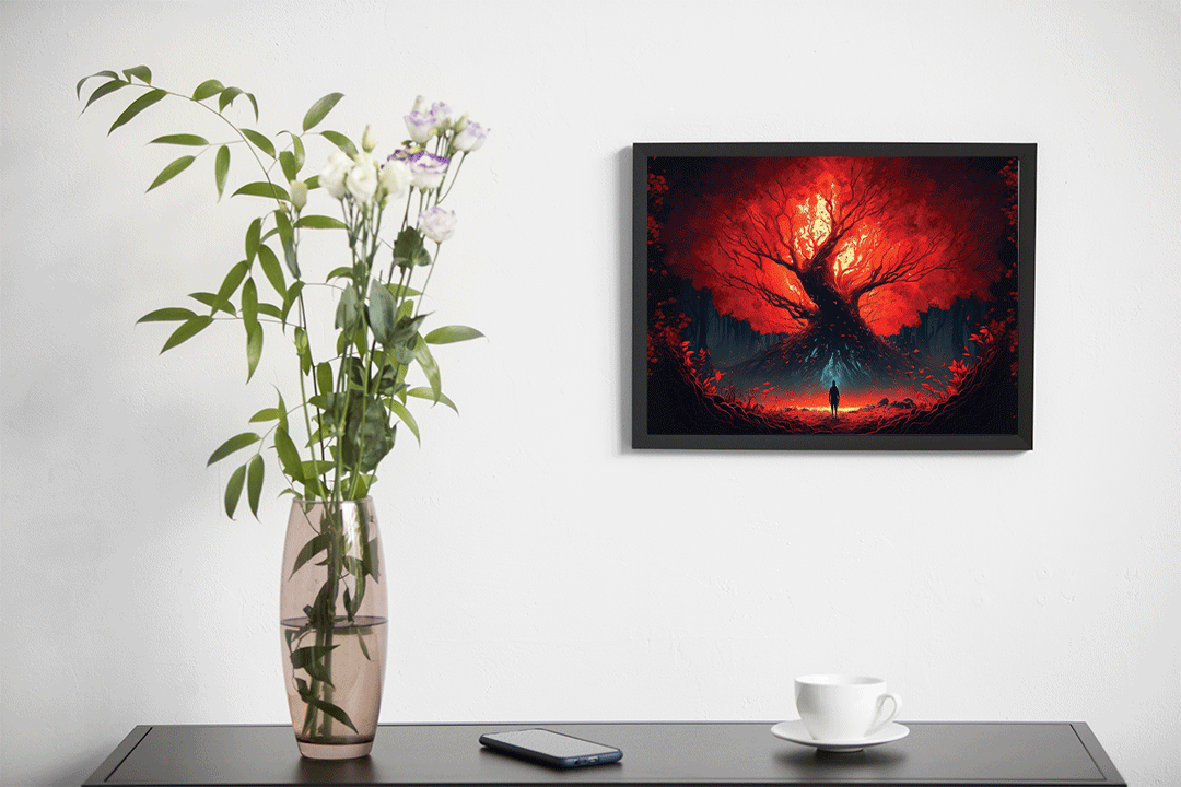 Enchanted Red Glowing Tree | Wall Poster